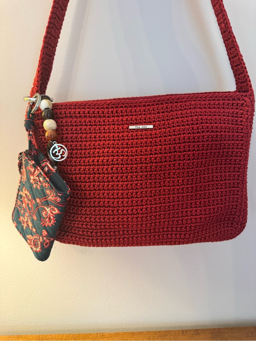 The Sak Handwoven Ruby Red Shoulder Bag w/BONUS Bag Charm/Key Ring